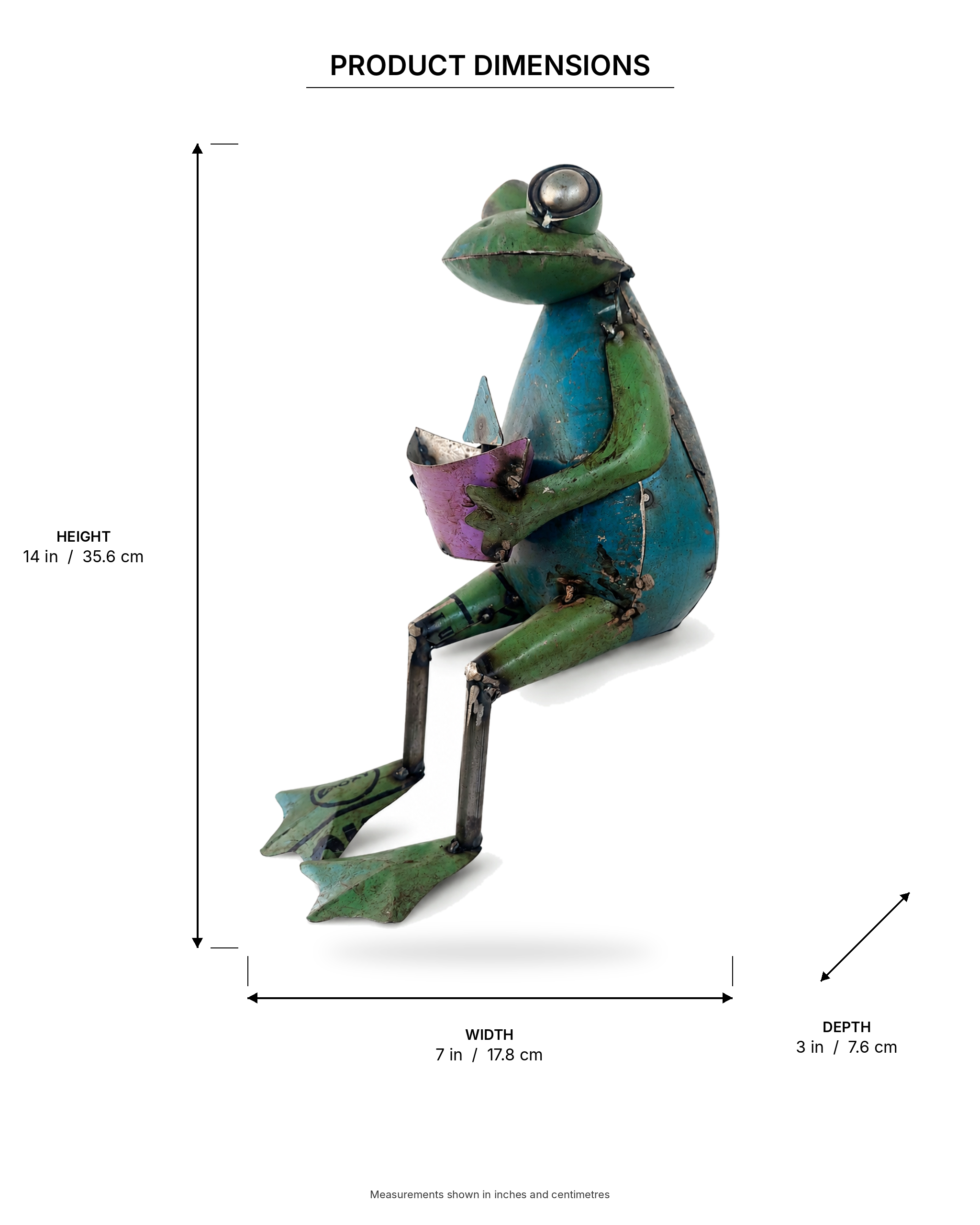 Recycled Iron Frog Holding Boat Figurine
