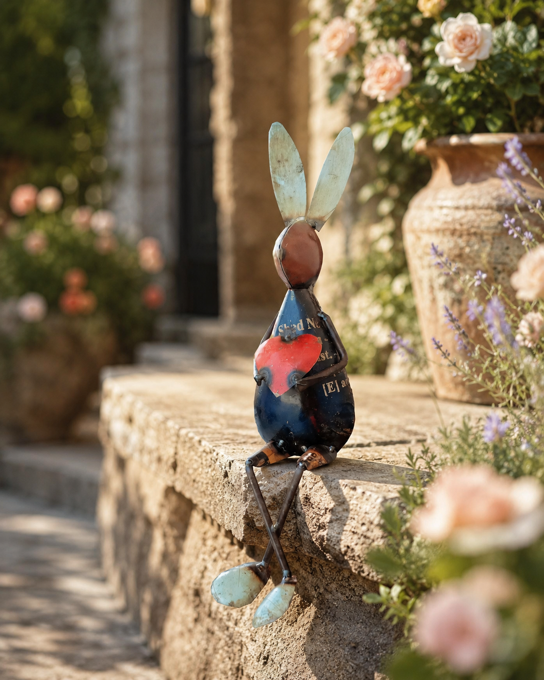 Recycled Iron Rabbit With Heart