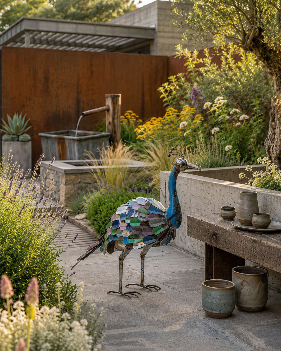 Recycled Iron Vintage Peacock Figurine