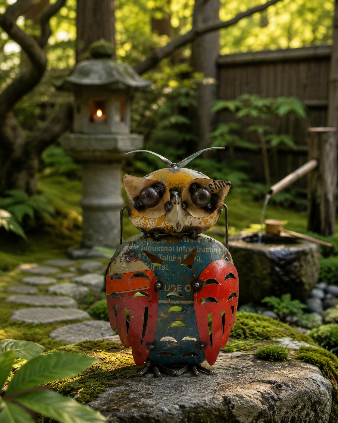 RECYCLED IRON OWL CANDEL HOLDER