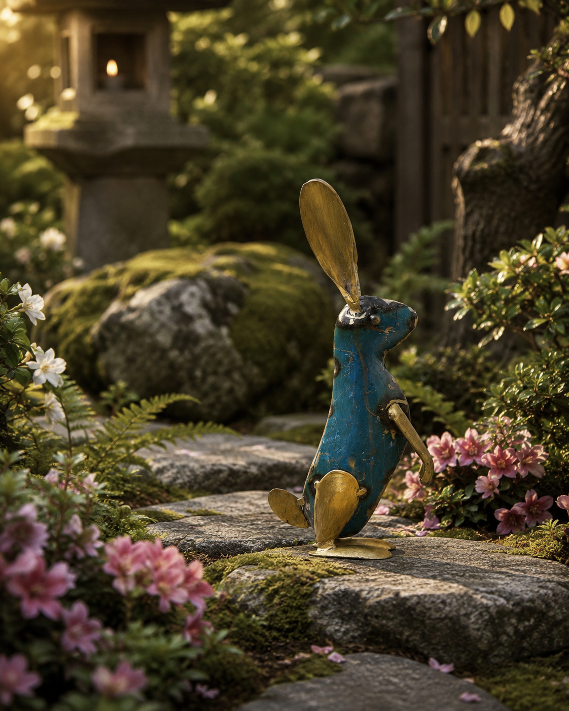 RECYCLED IRON GOLD BUNNY SITTING