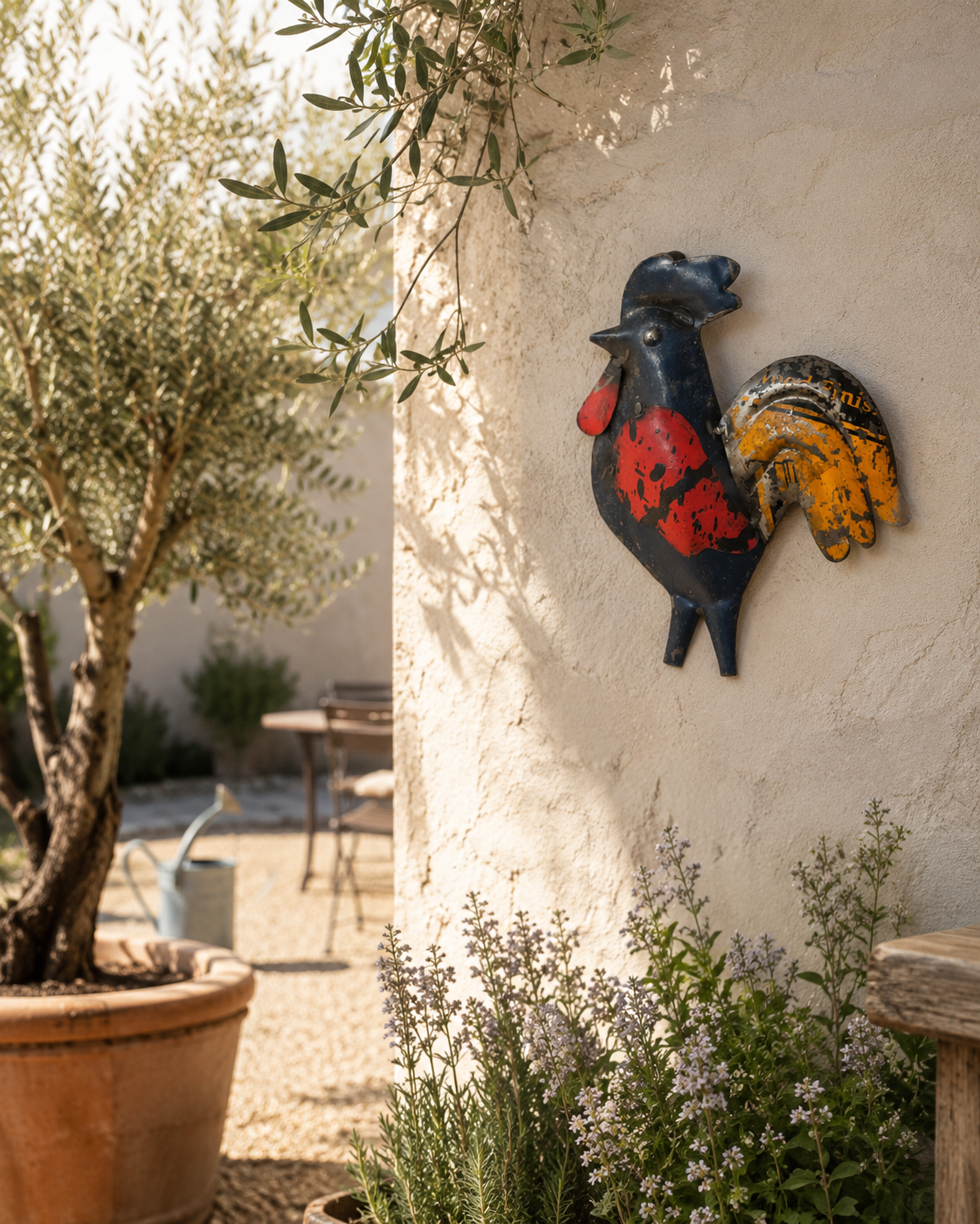 Recycled Iron Rooster Wall Mount