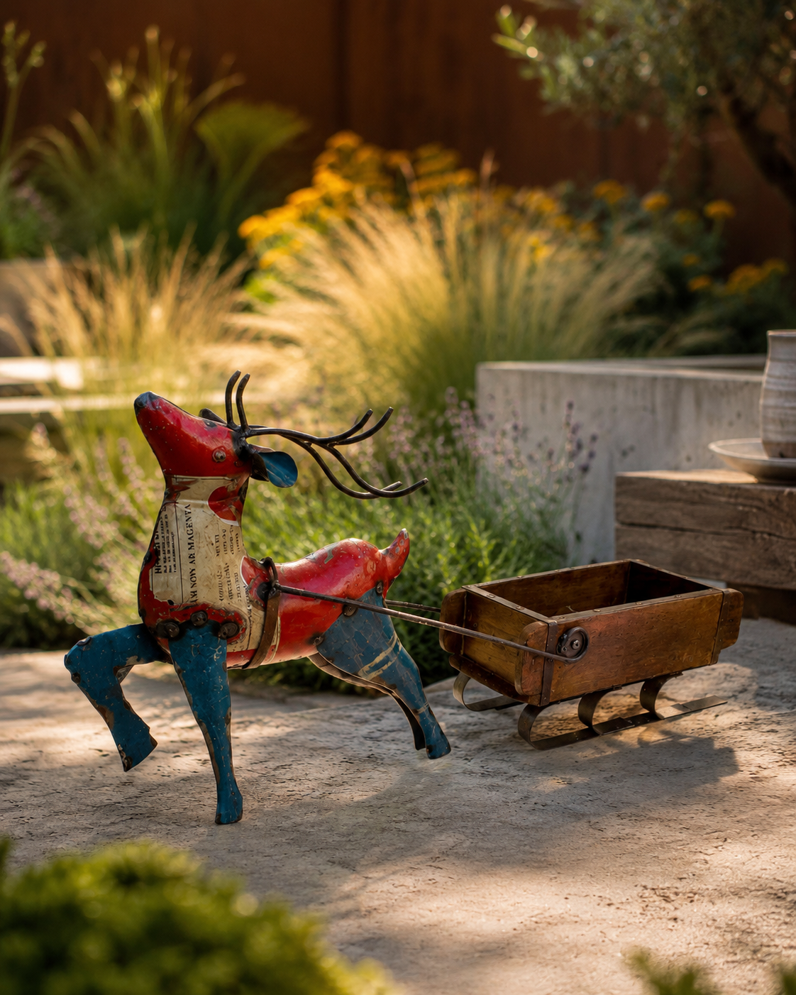 Deer With Brick Mould Flower Pot