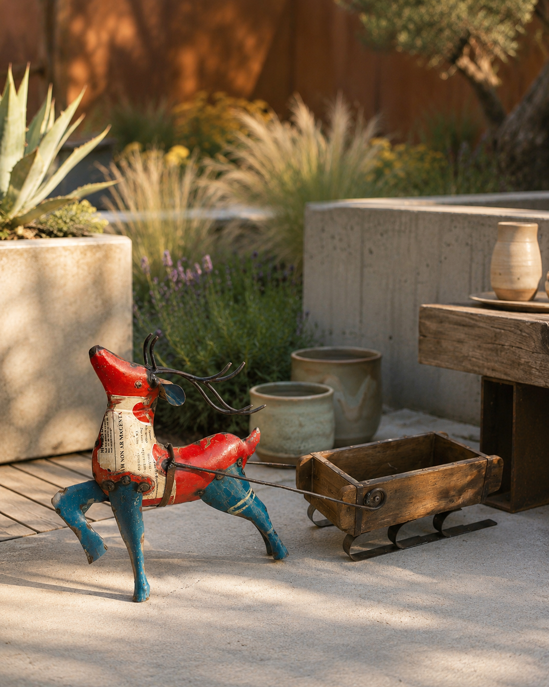 Deer With Brick Mould Flower Pot