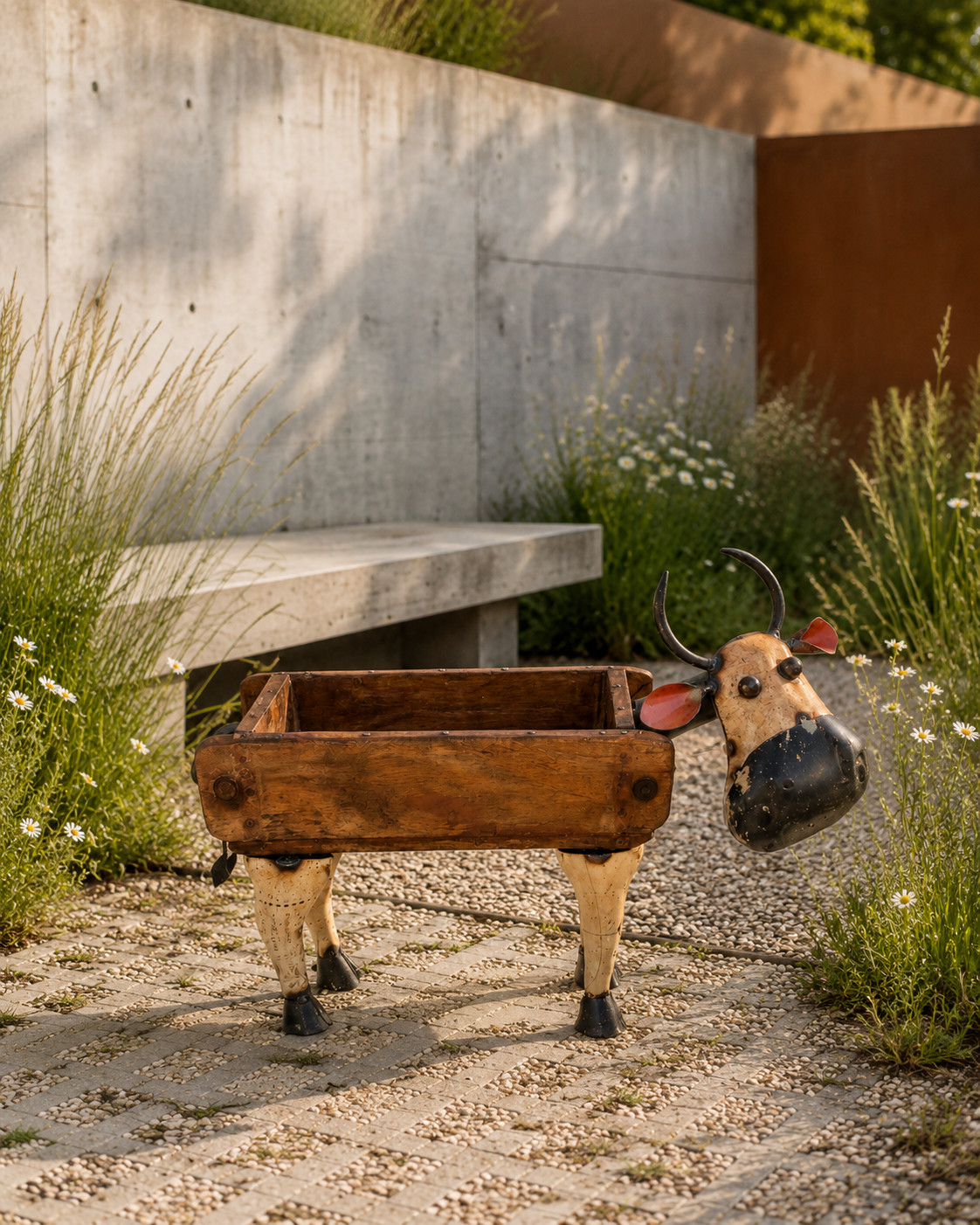Cow With Brick Mould Flower Pot