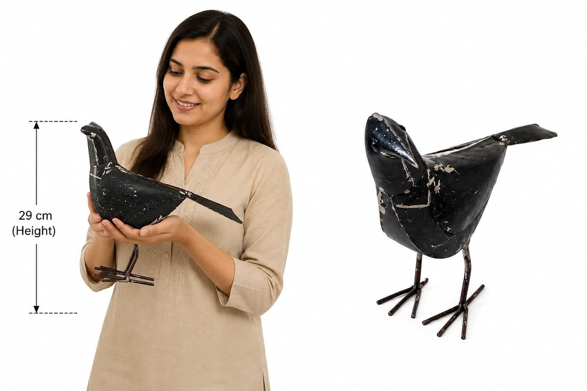 Black Recycled Iron Crow Figurine