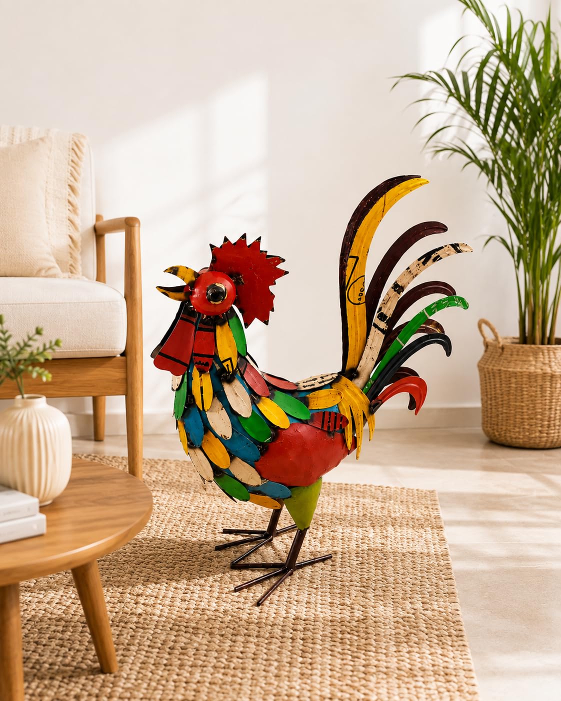 Multi-Color Recycled Iron Rooster Statue