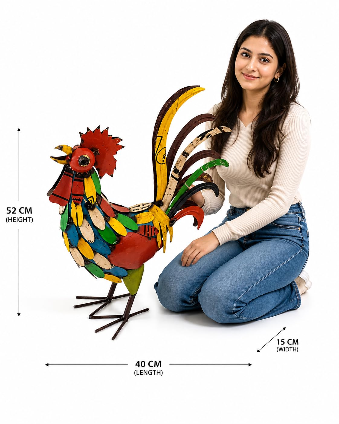 Multi-Color Recycled Iron Rooster Statue