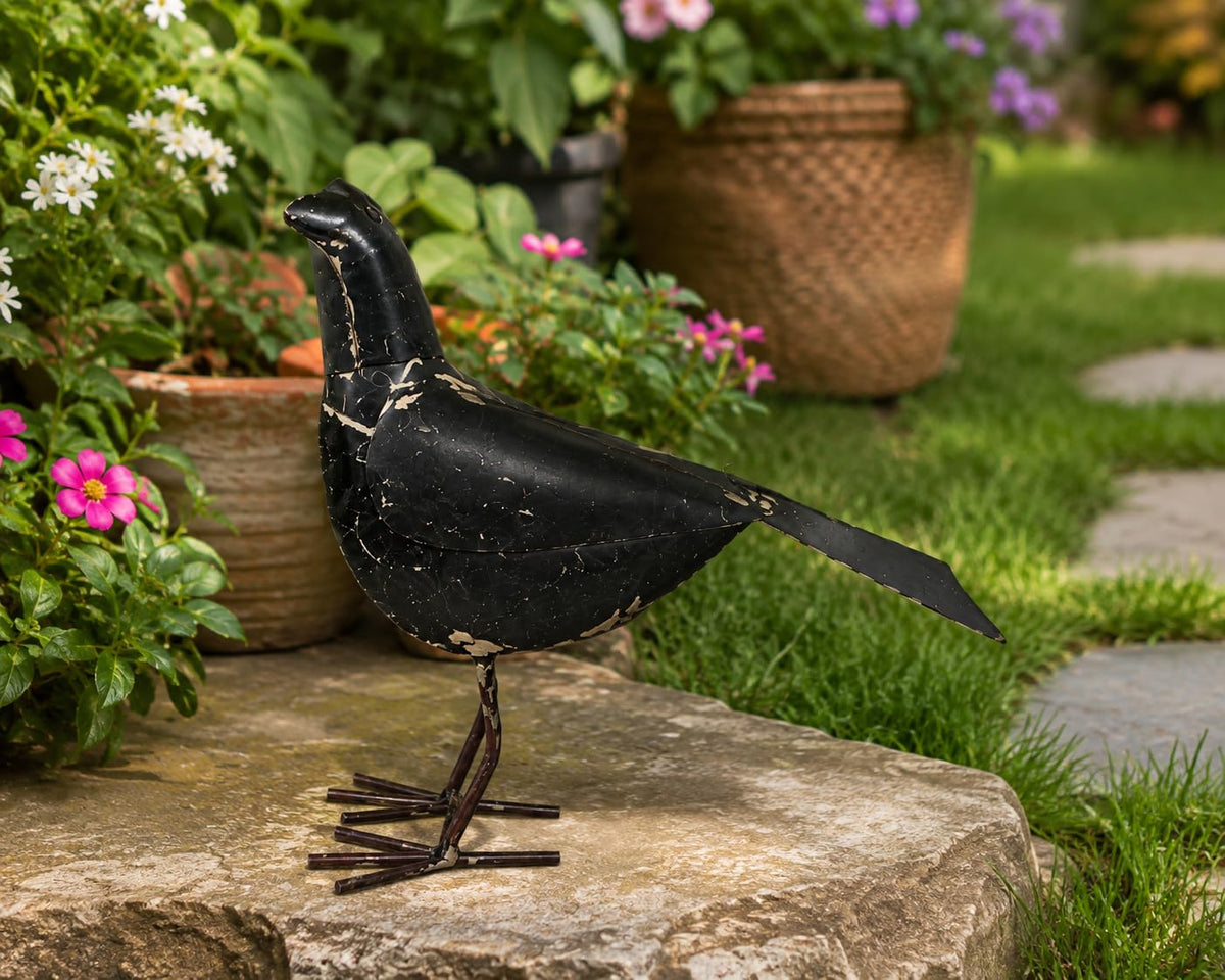 Black Recycled Iron Crow Figurine