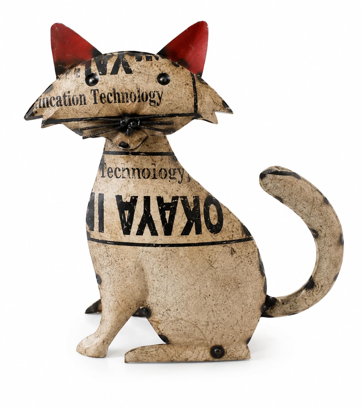 White Recycled Iron Cat Figurine