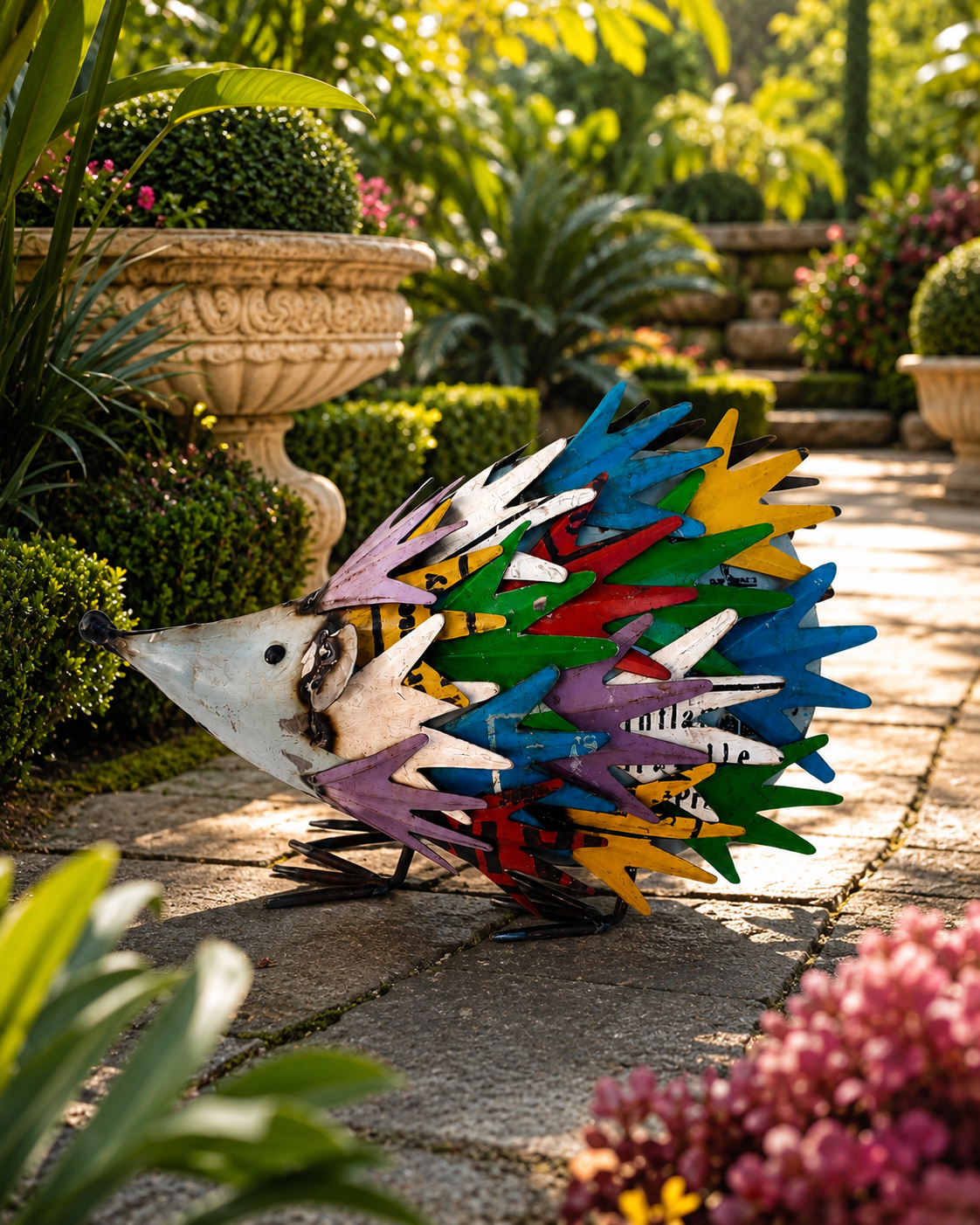 Recycled Iron Multicolor Hedgehog Figurine