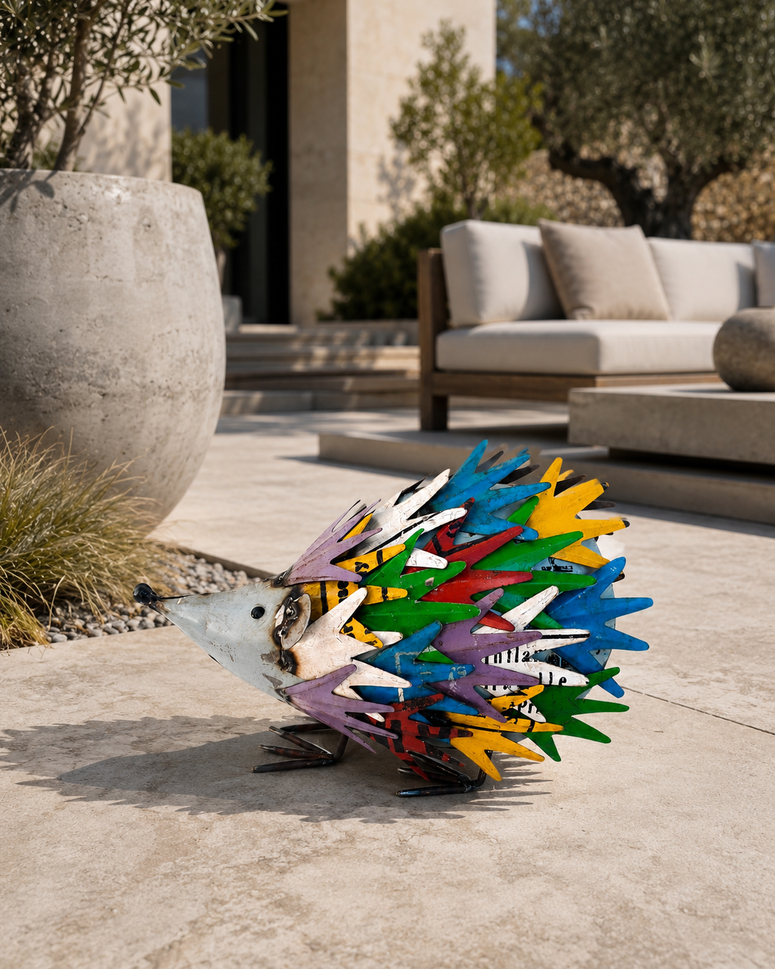 Recycled Iron Multicolor Hedgehog Figurine