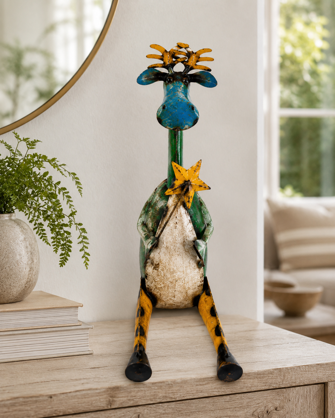 Recycled Iron Funky Reindeer Figurine with Star