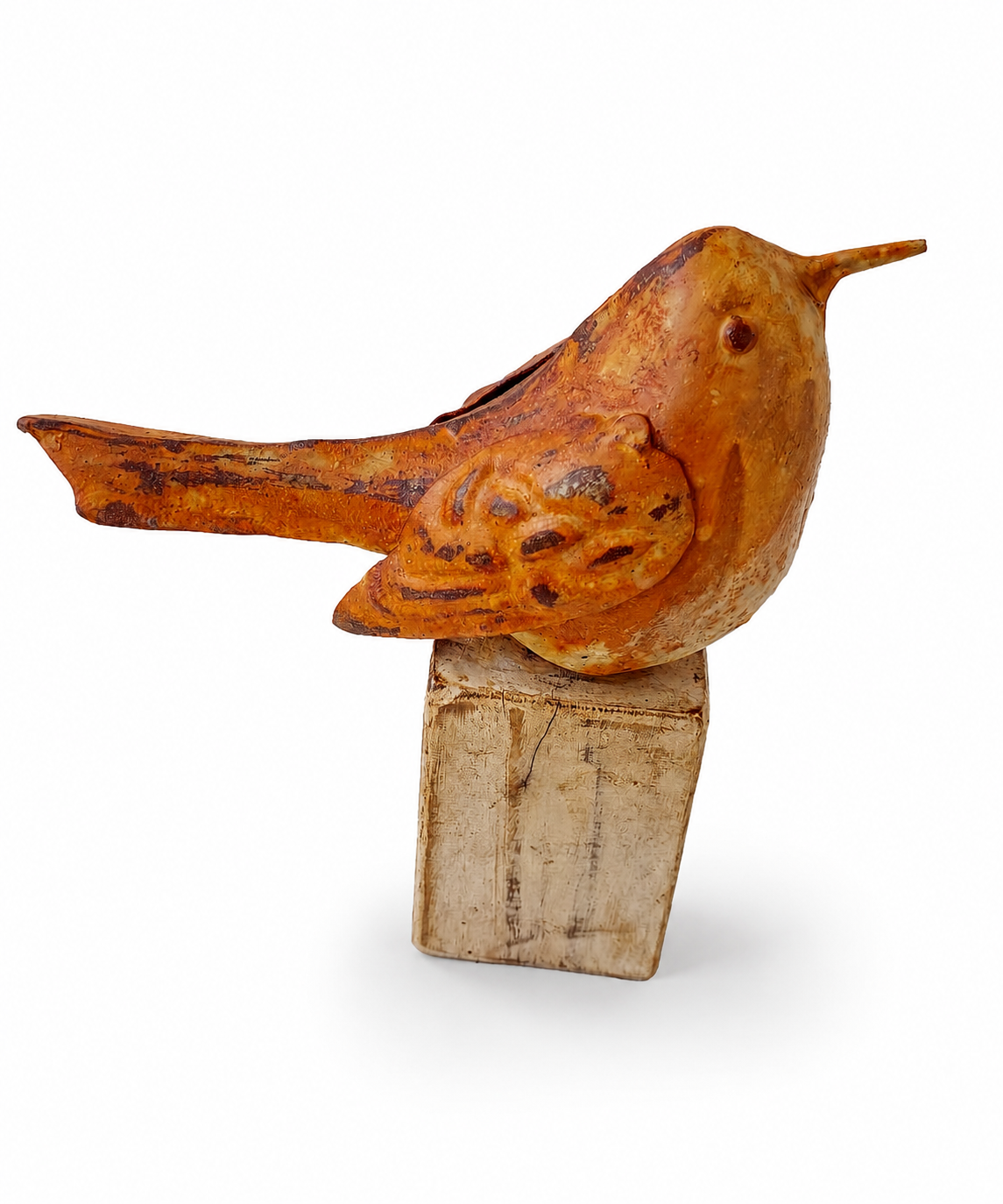 Bird On Stand Large White Rustic Finish