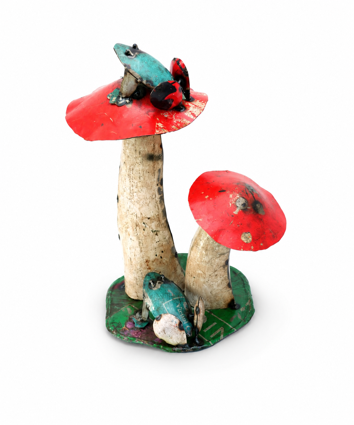 Recycled Iron Mushroom With Frog