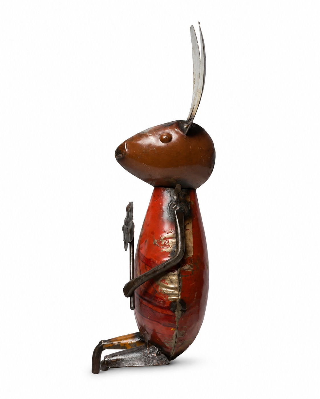 Recycled Iron Rabbit With Flower