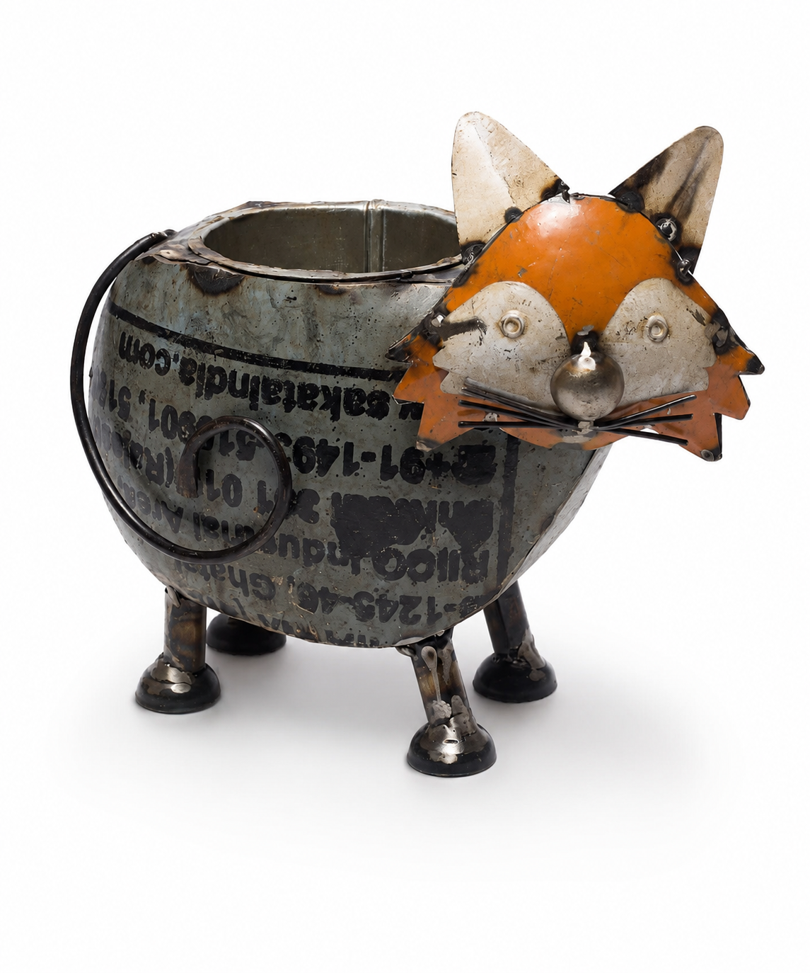Recycled Iron Cat With Pen Holder