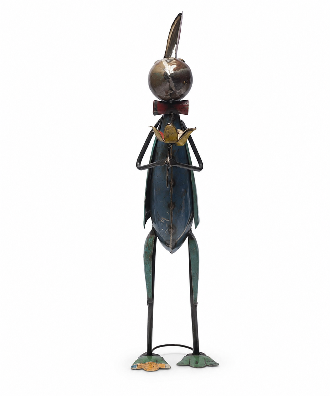 Recycled Iron Rabbit With Flower