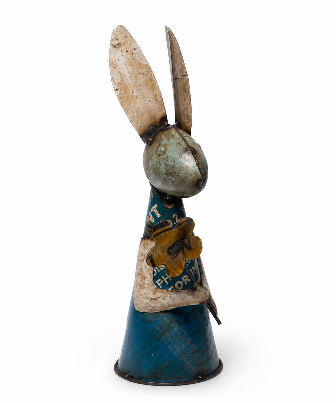 Recycled Iron Rabbit With Flower