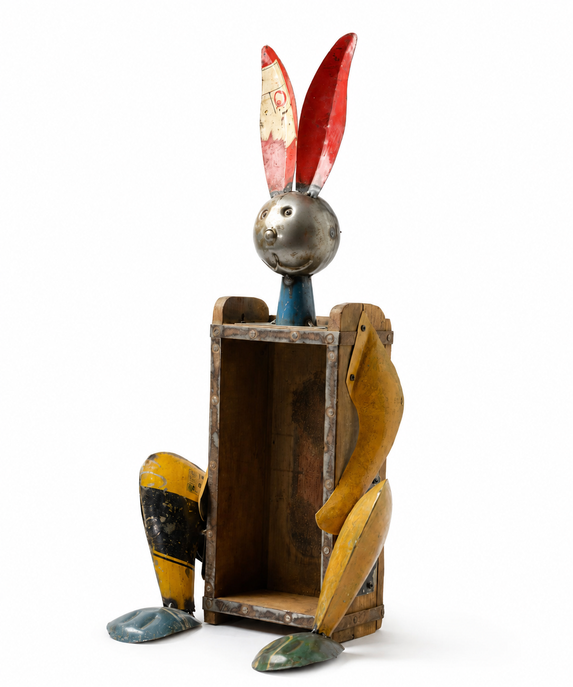 RECYCLED IRON RABBIT WITH BRICK MOULD BOTTLE HOLDER