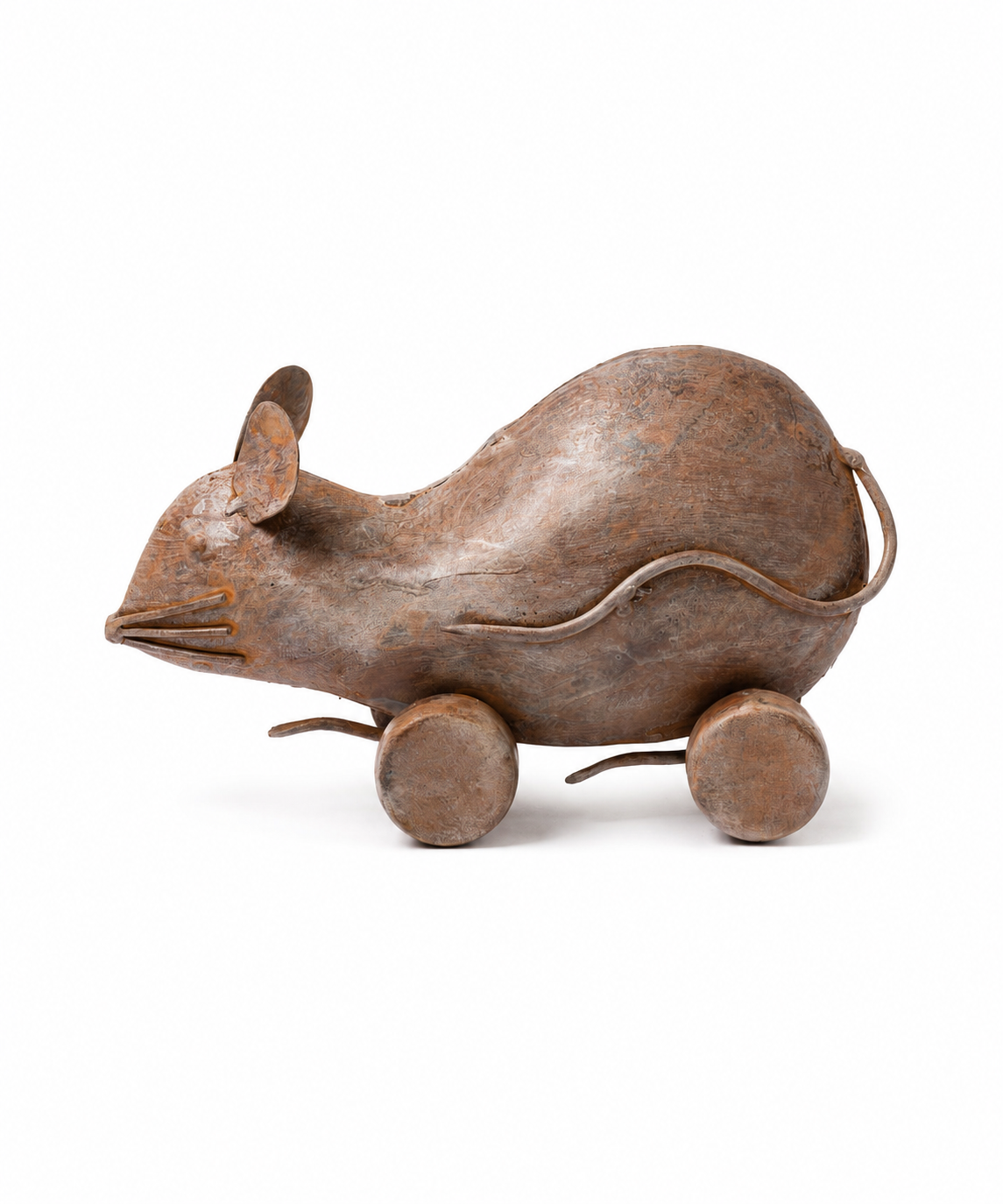 Reclaimed Iron Vintage White Rat on Wheel Figurine