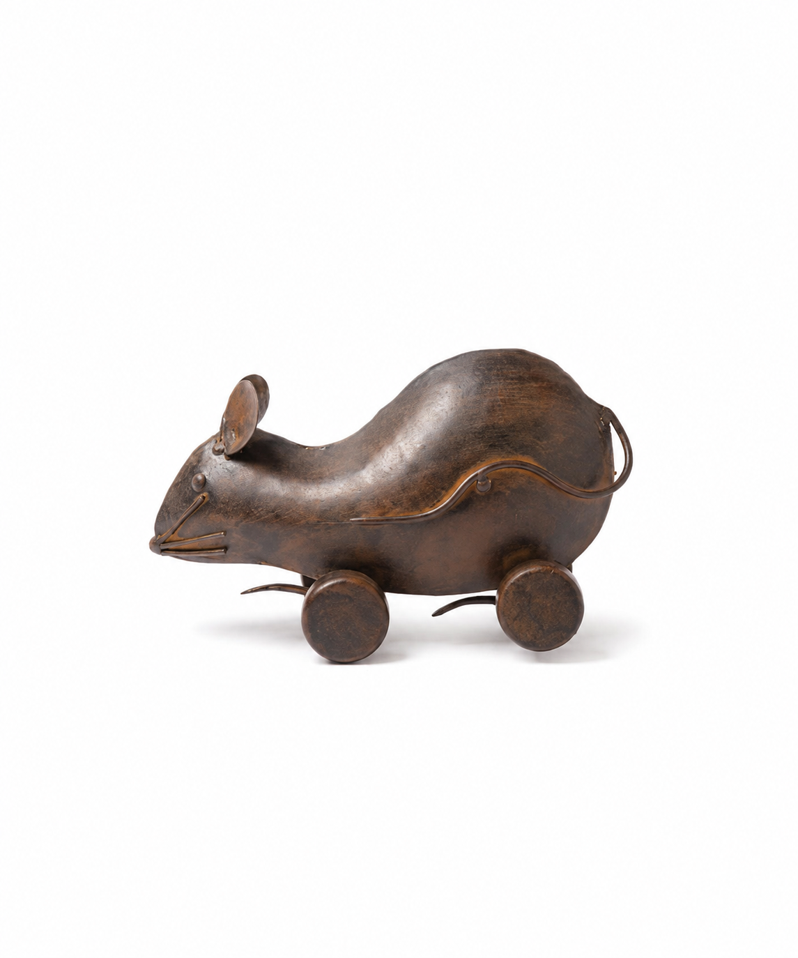 Reclaimed Iron Vintage Black Rat on Wheel Figurine