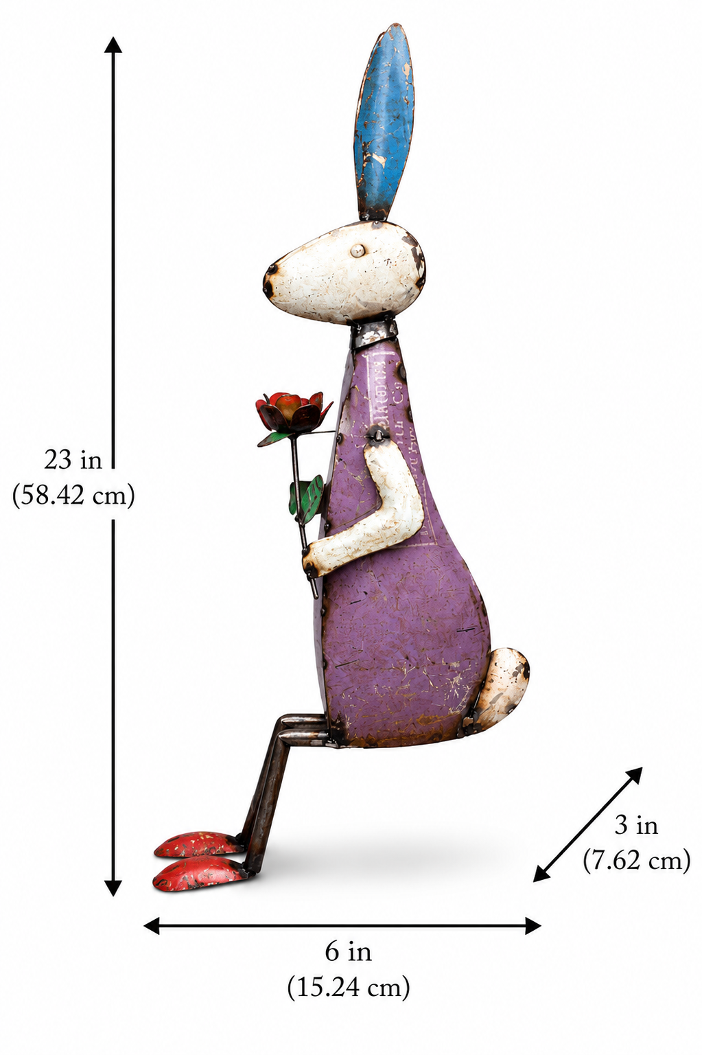 Recycled Iron Bunny With Flower