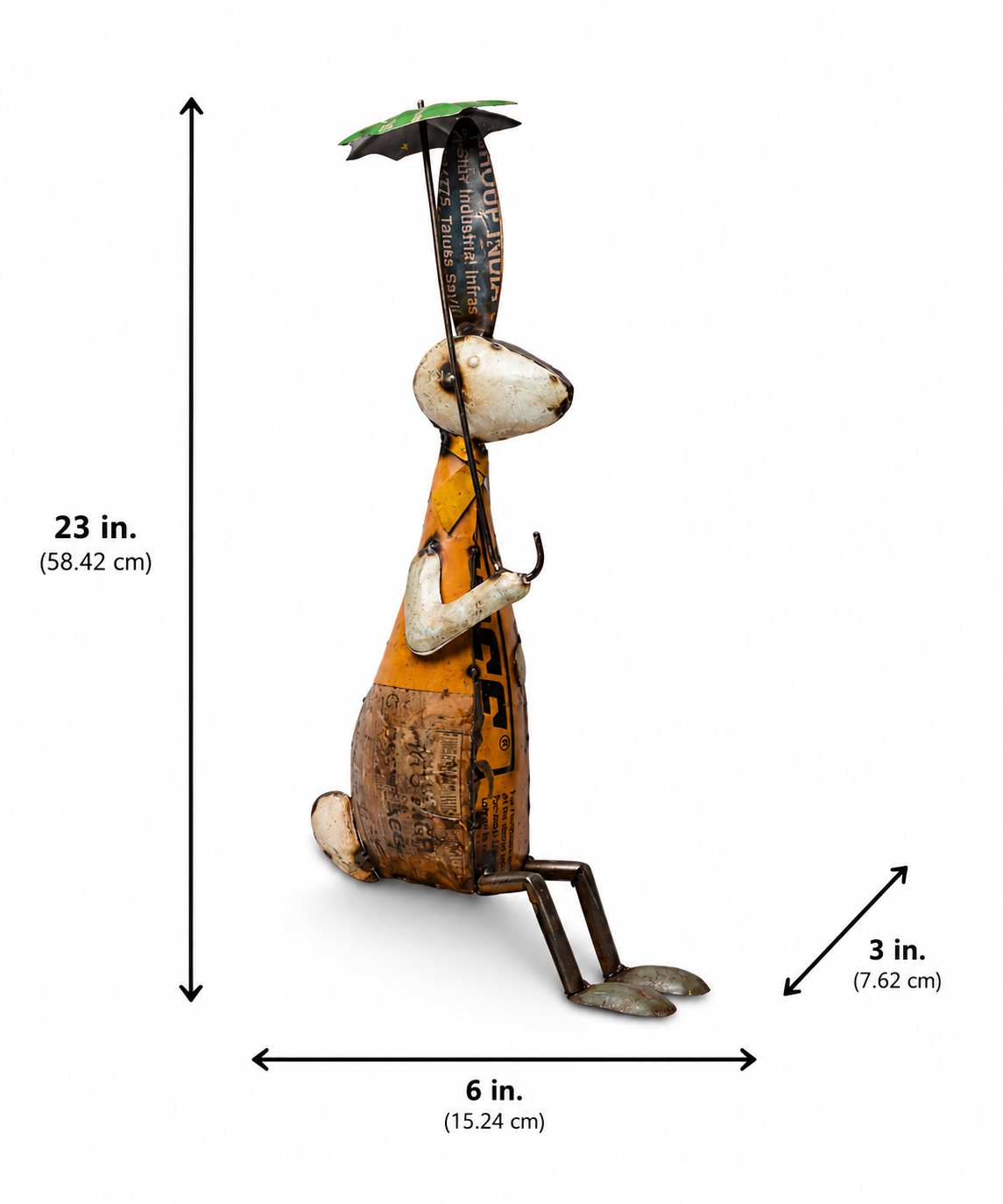 Recycled Iron Bunny With Umbrella