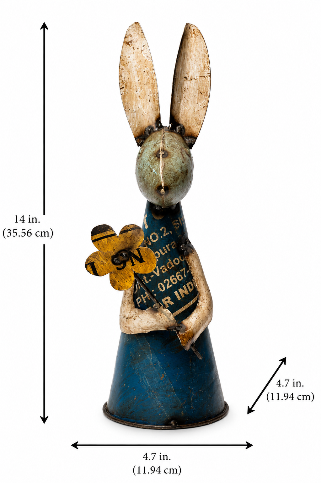 Recycled Iron Rabbit With Flower
