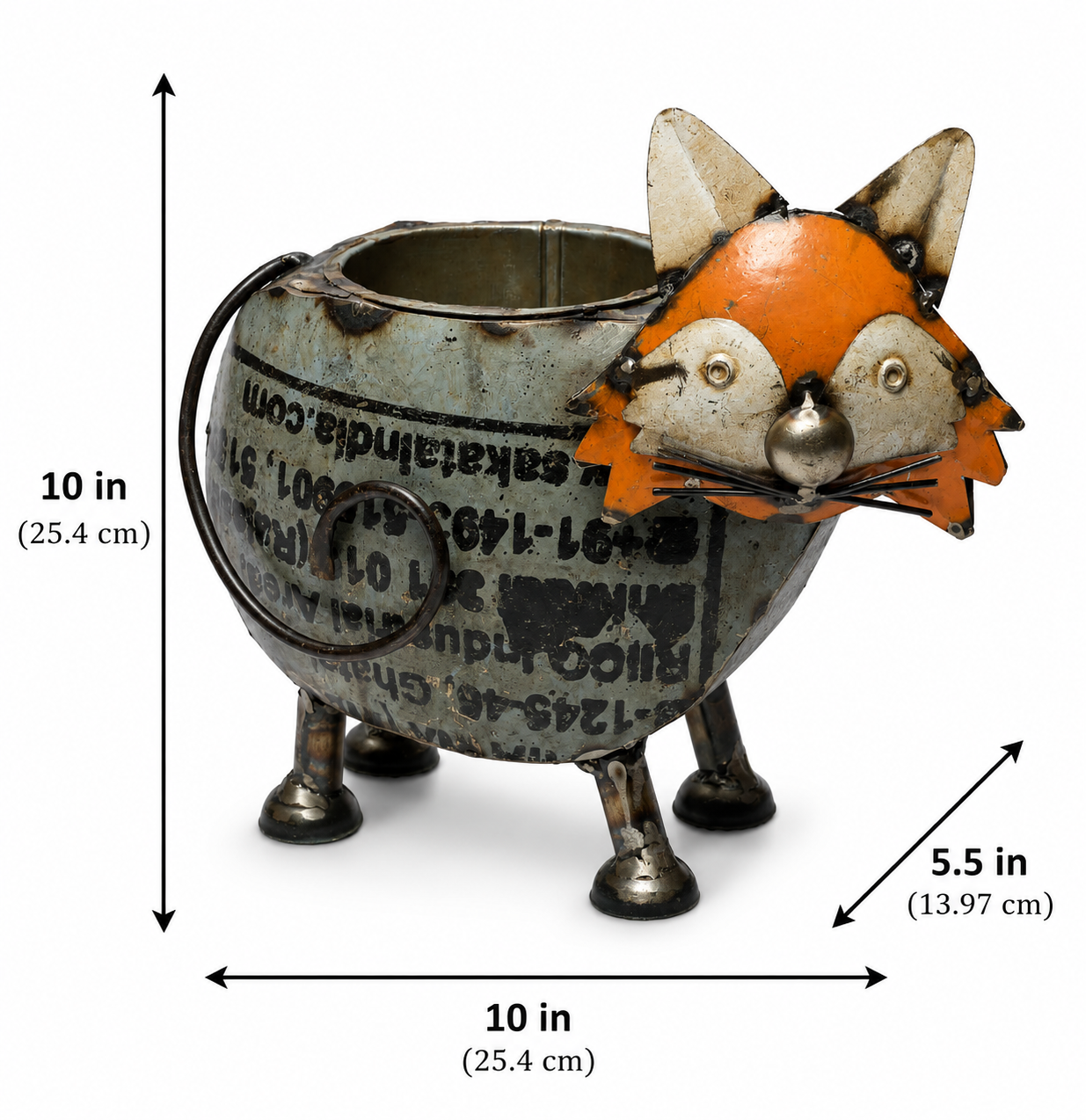 Recycled Iron Cat With Pen Holder