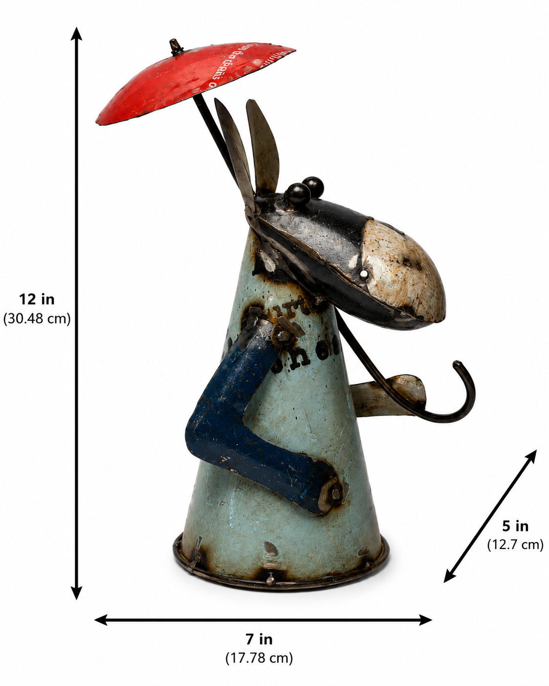 Recycled Iron Donkey With Umbrella (Fence Topper)