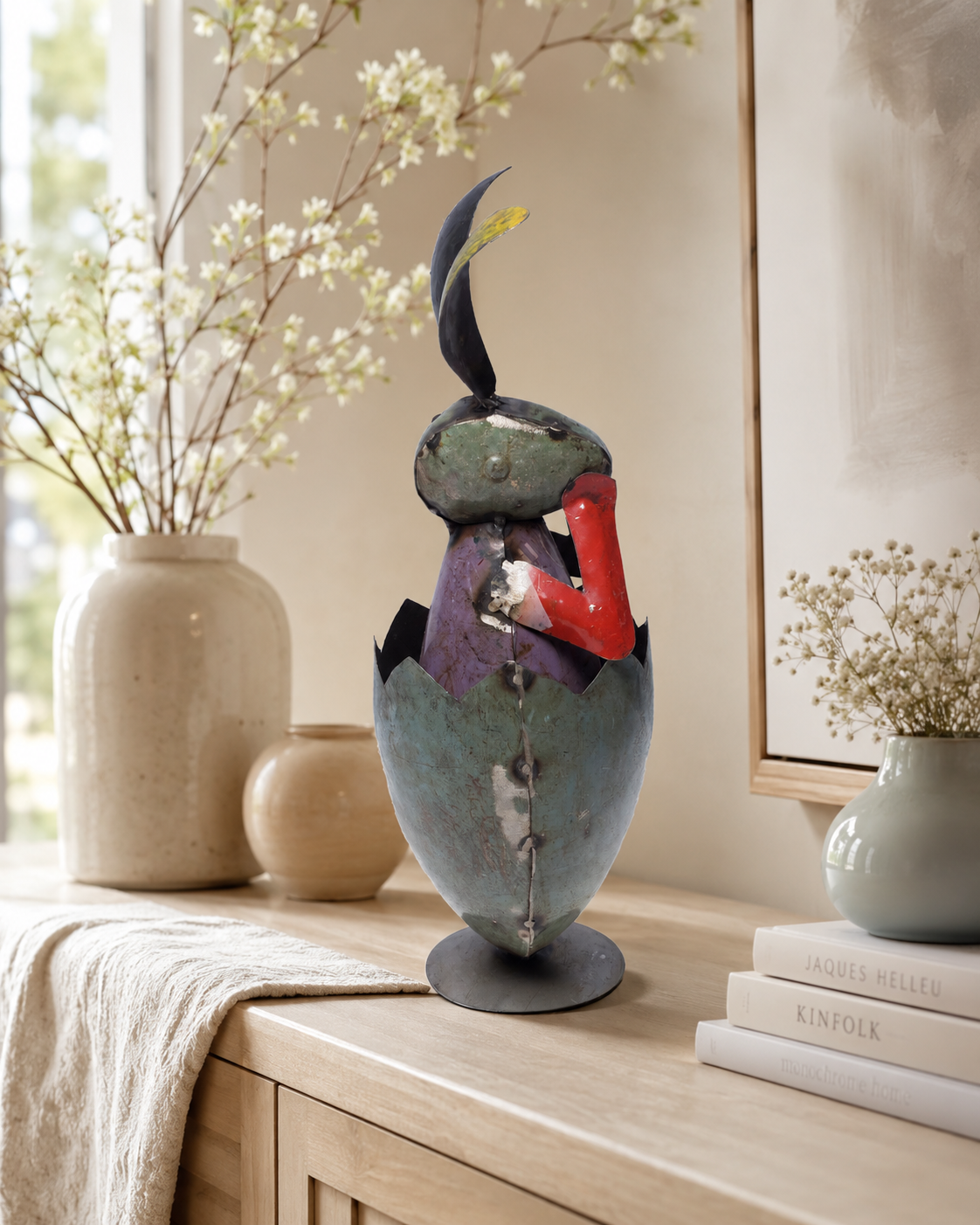 Recycled Iron Egg With Bunny