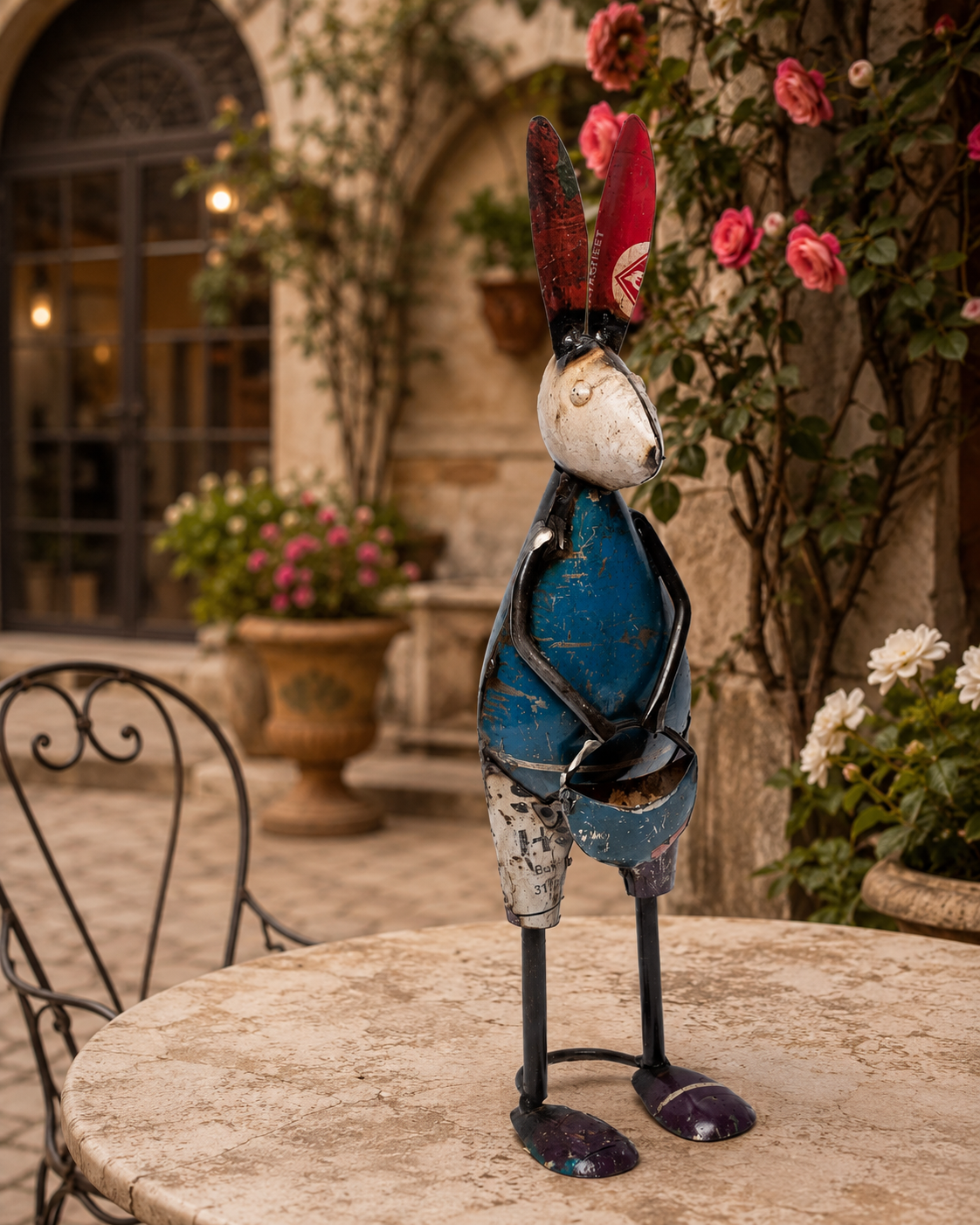 Recycled Iron Rabbit With Bag