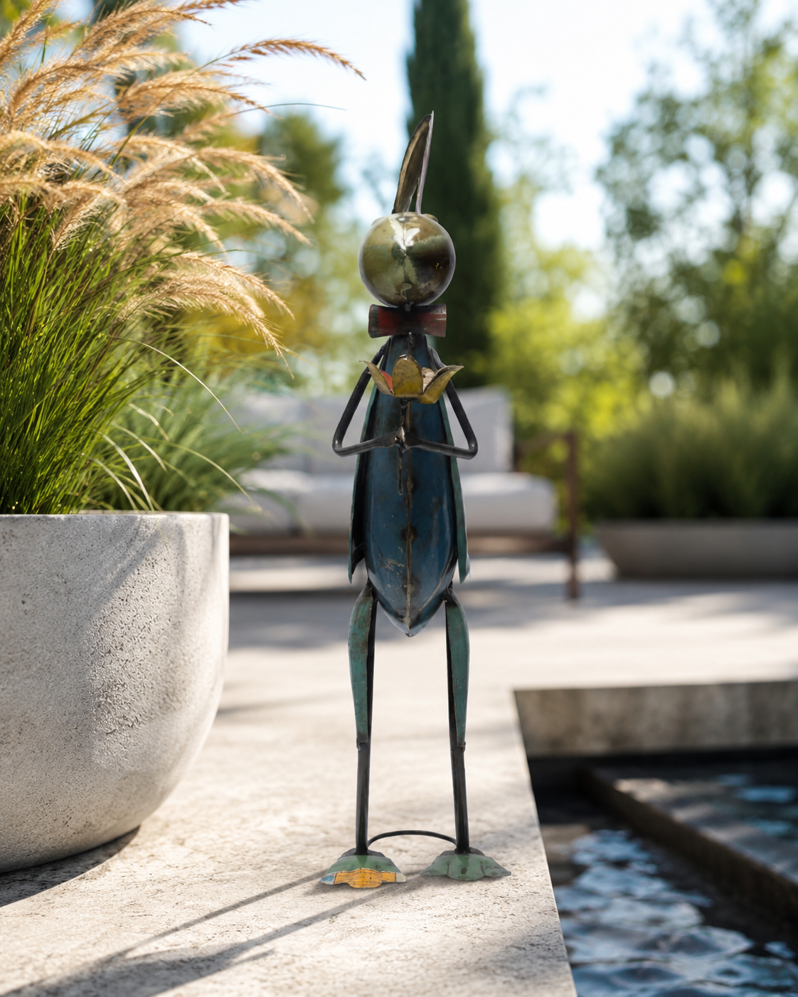 Recycled Iron Rabbit With Flower