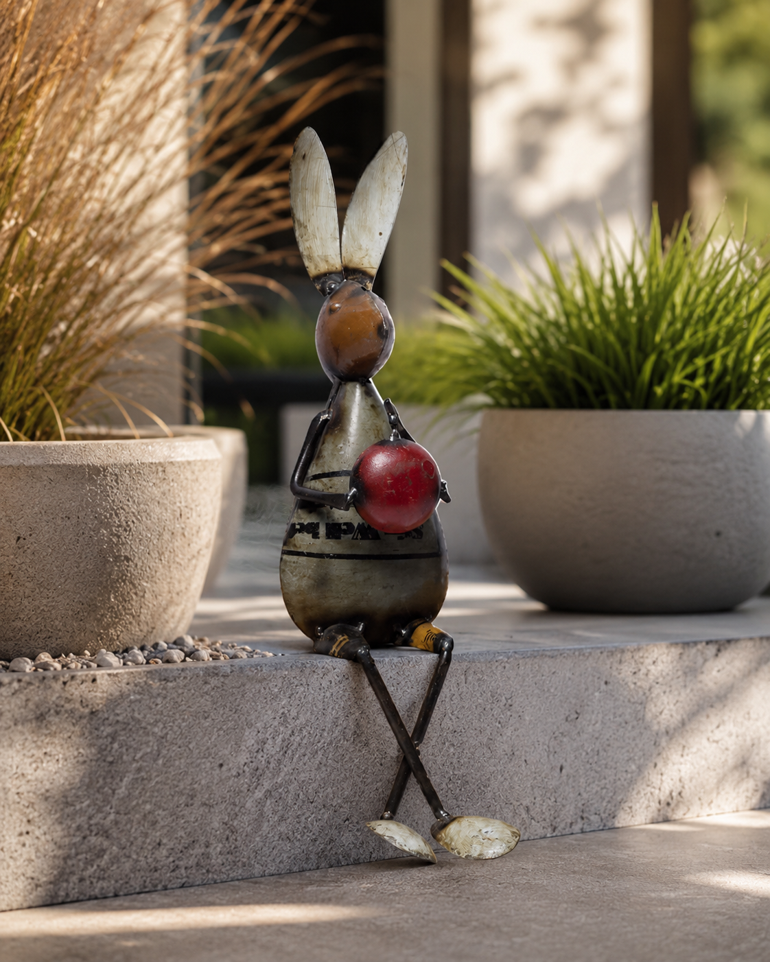 Recycled Iron Rabbit With Apple