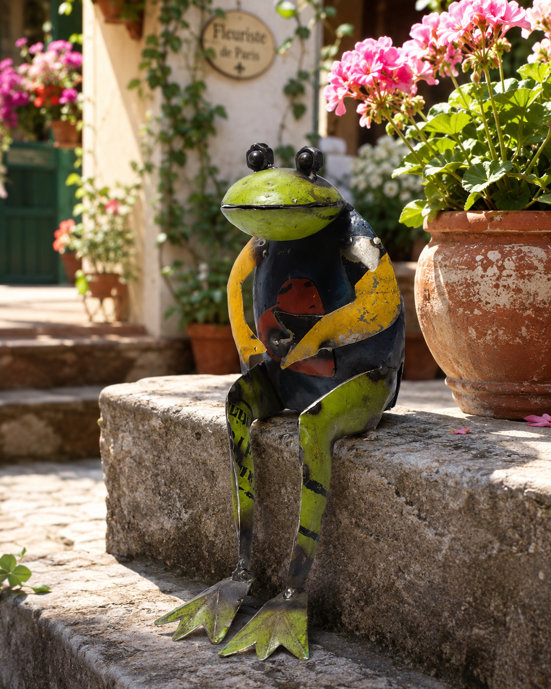 Recycled Iron Seated Frog With Heart