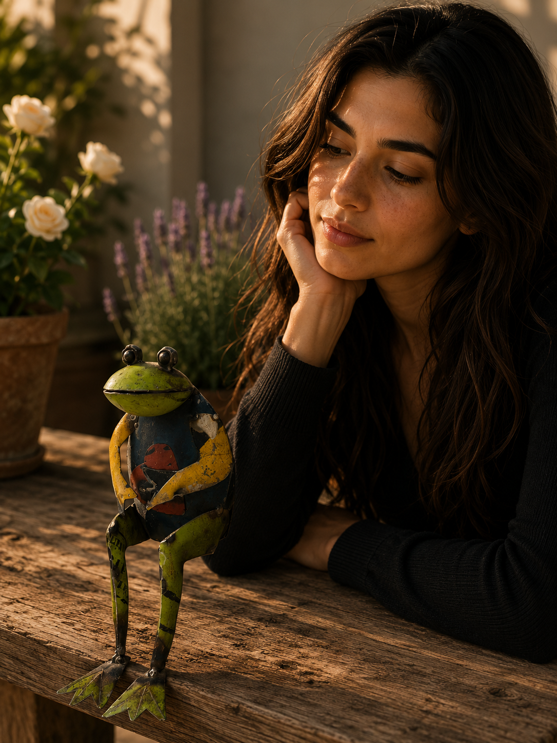 Recycled Iron Seated Frog With Heart