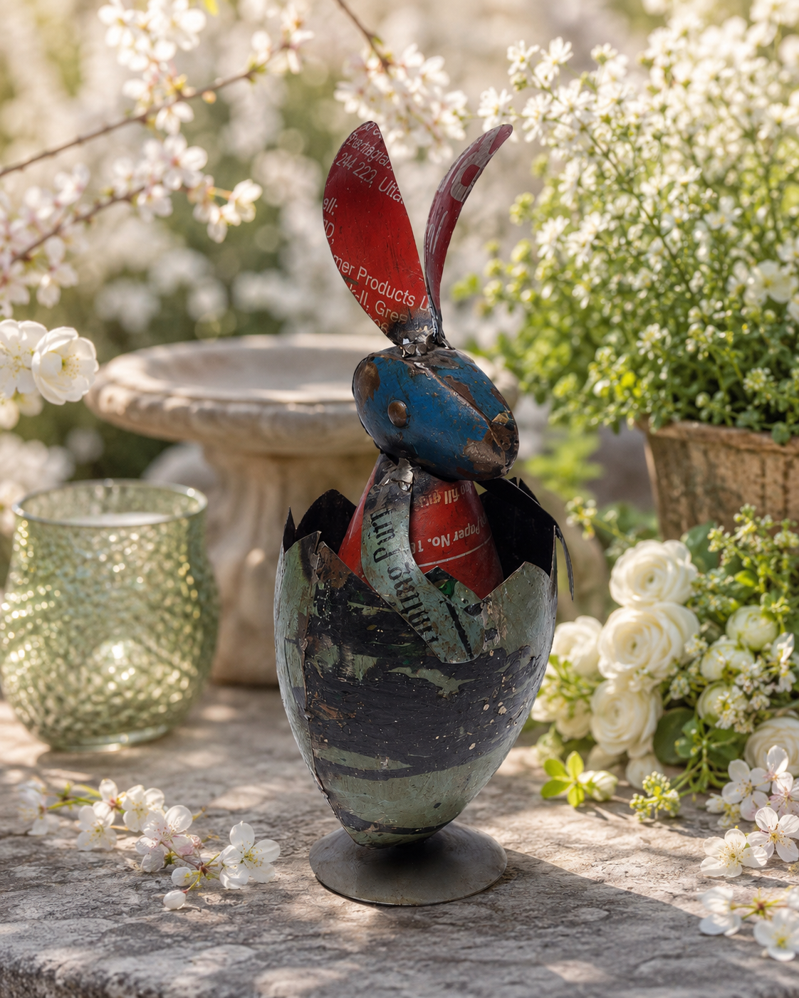 Recycled Iron Egg With Rabbit