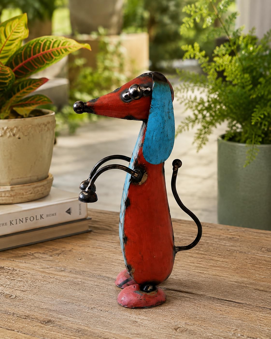 Red Recycled Iron Dog Figurine