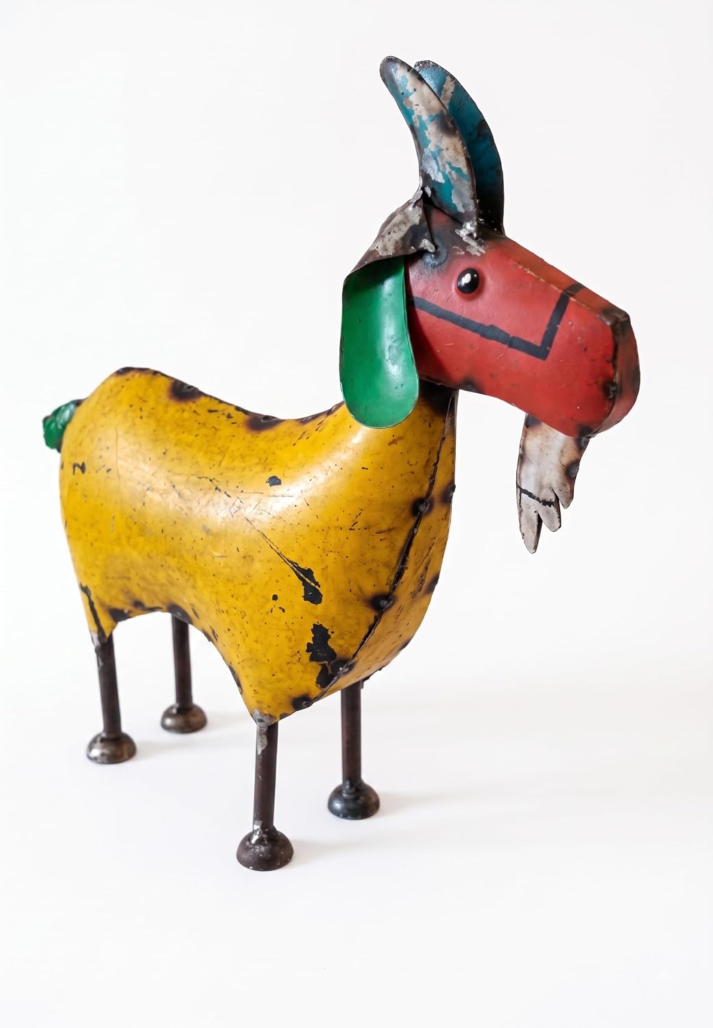 Yellow Recycled Iron Goat Statue