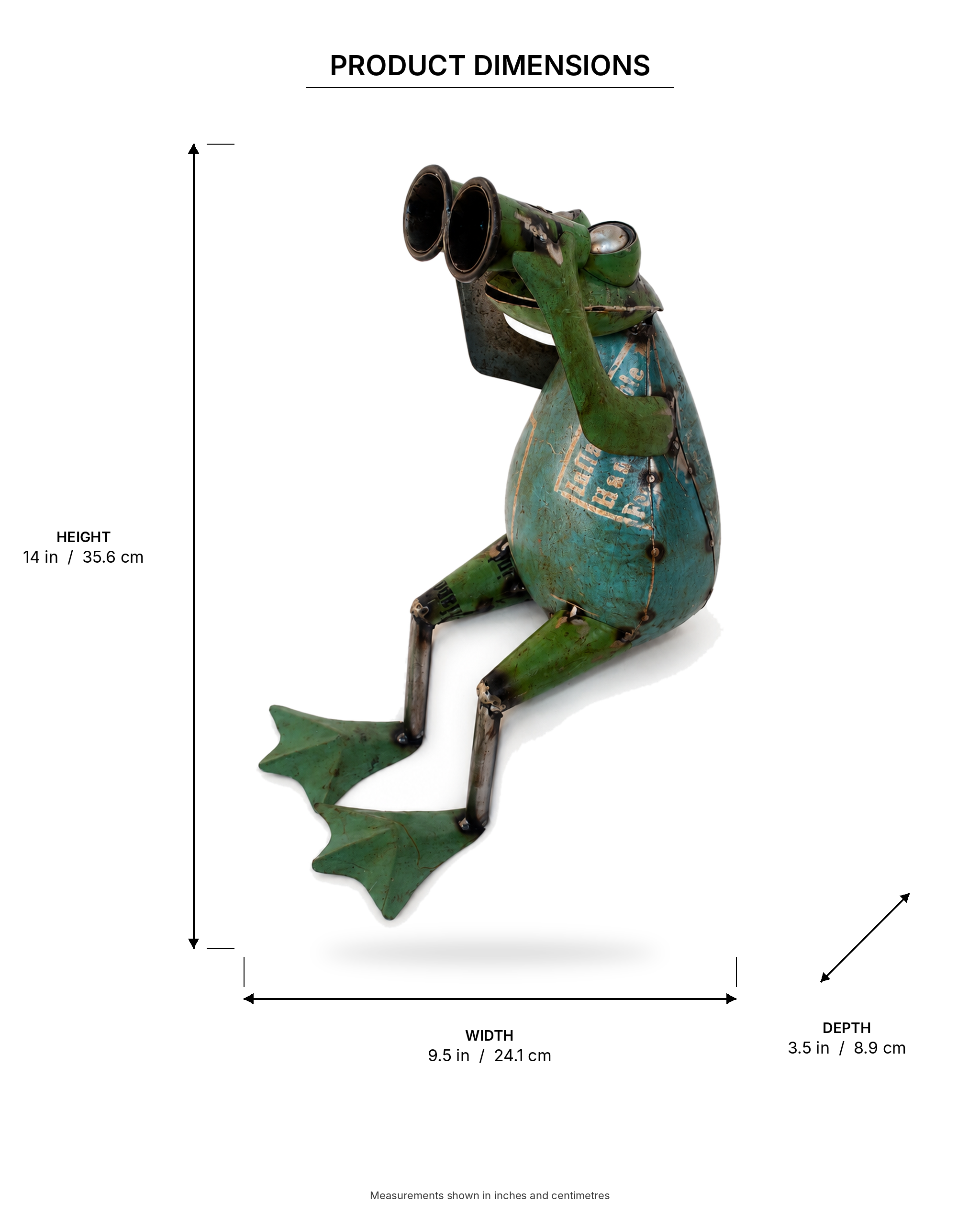 Recycled Iron Frog with Binoculars Garden Figurine