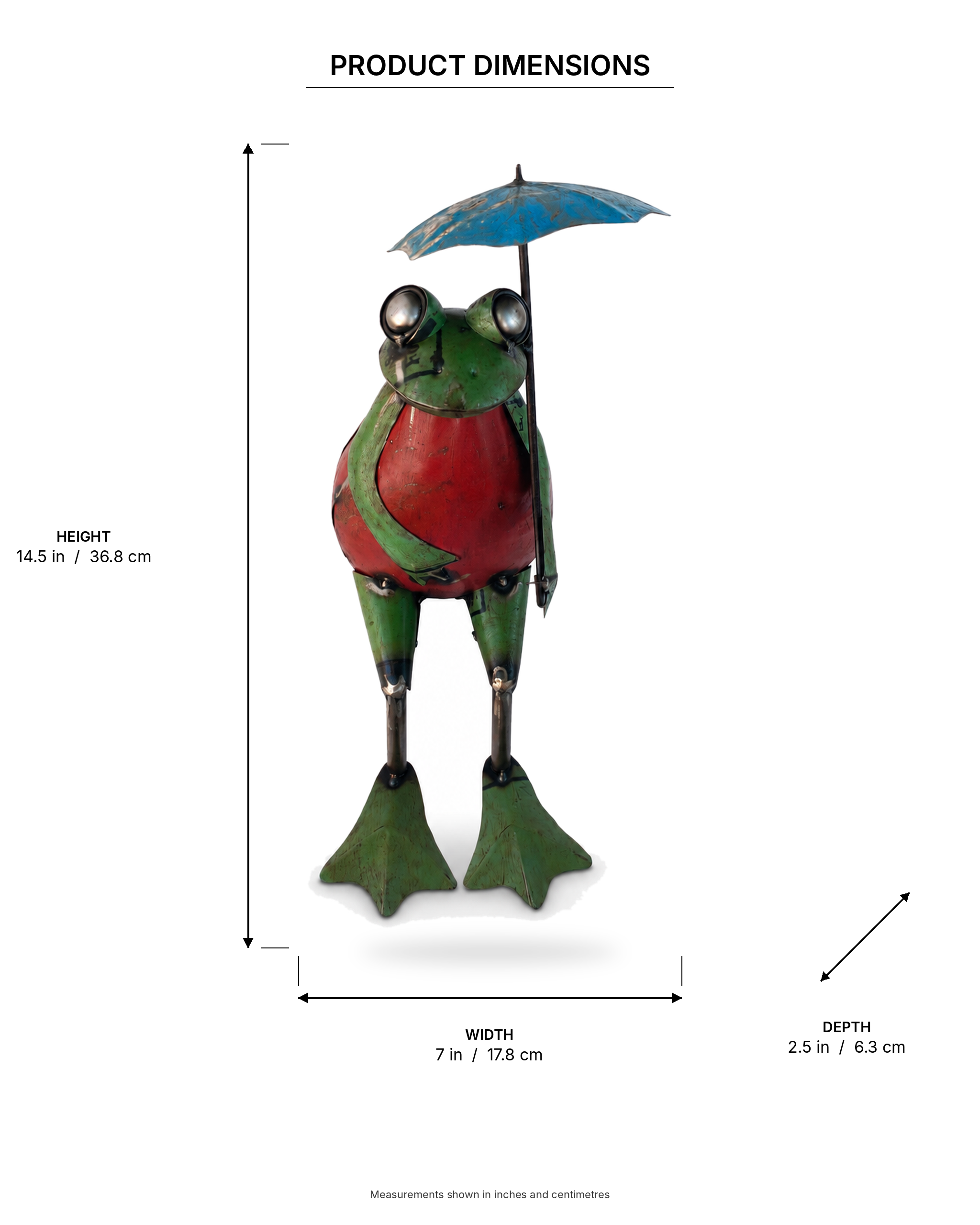 Recycled Iron Sitting Frog with Umbrella Garden Figurine