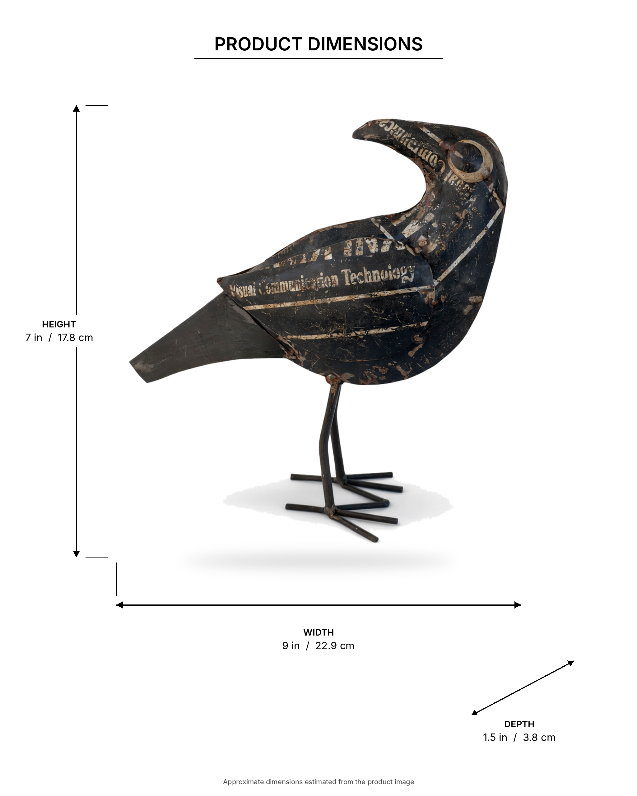 ecycled Iron Black Crow Figurine with Head Turned Back