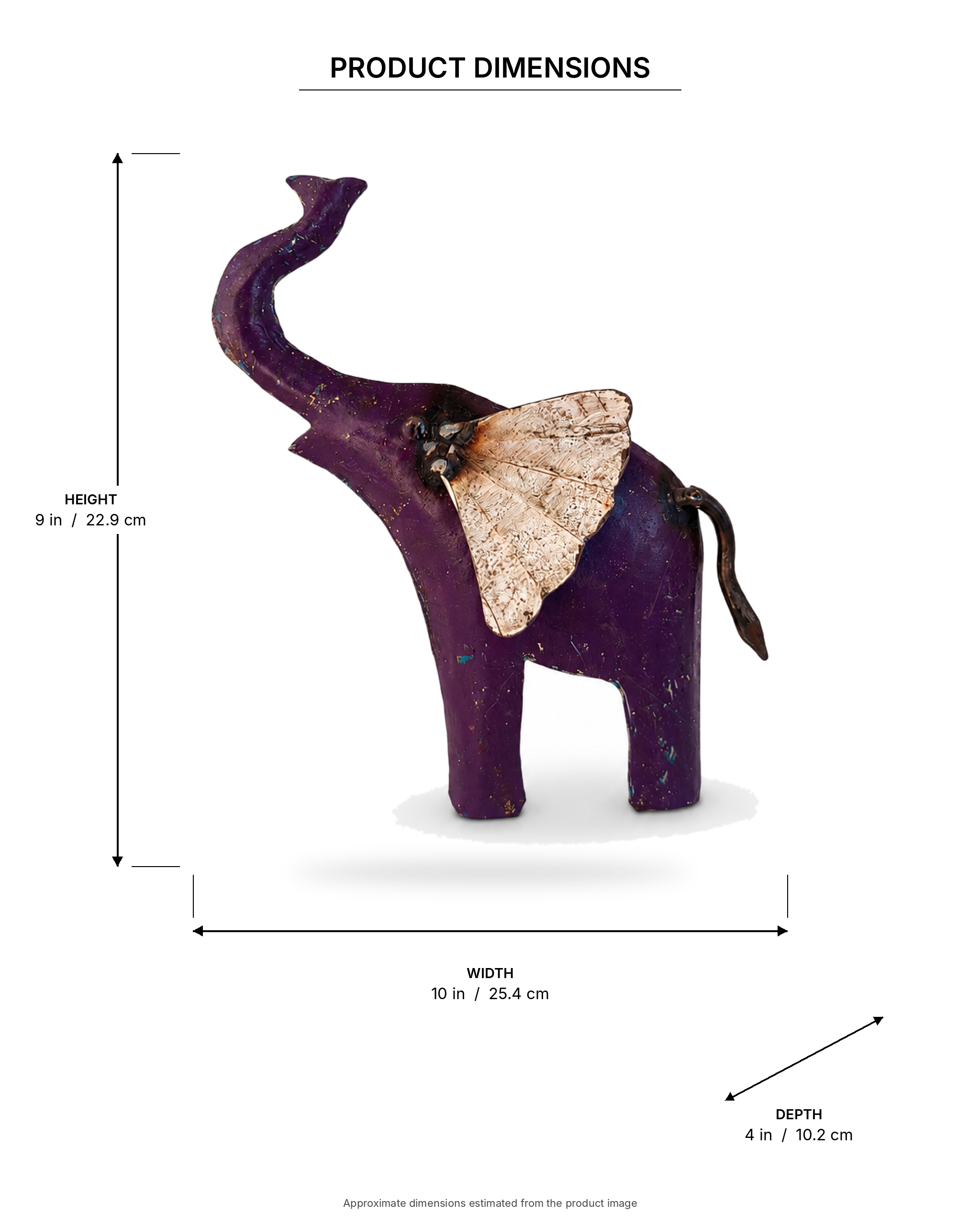 Handcrafted Recycled Iron Purple Elephant Wall Art with White Ear & Trunk Up