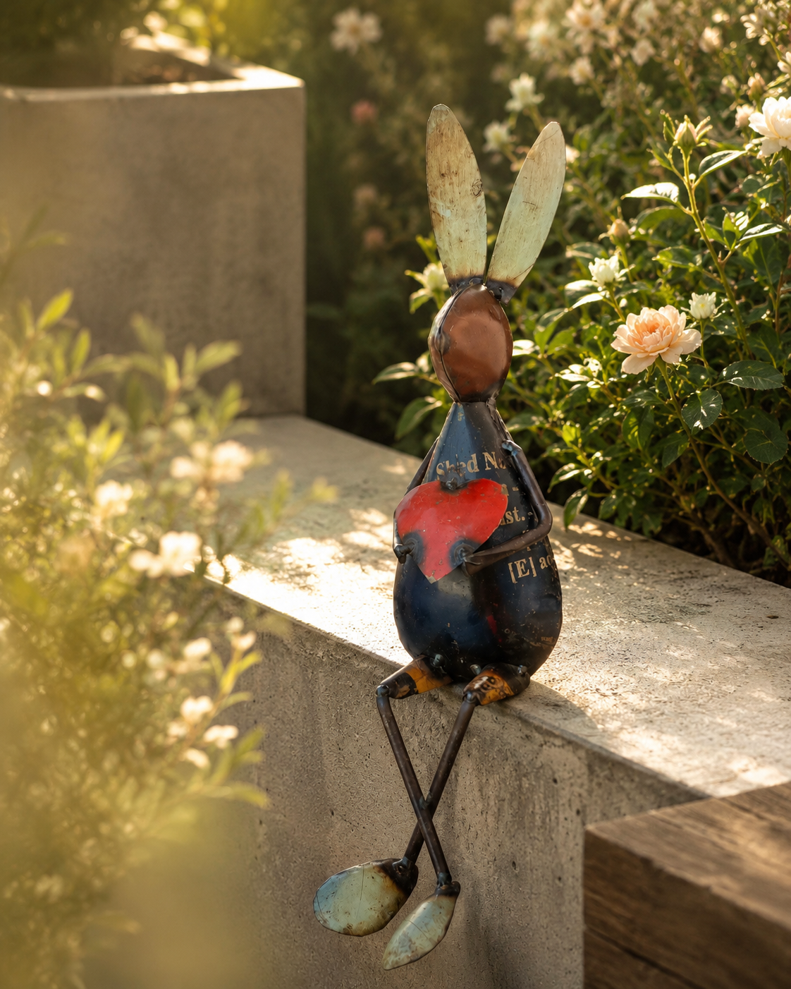 Recycled Iron Rabbit With Heart