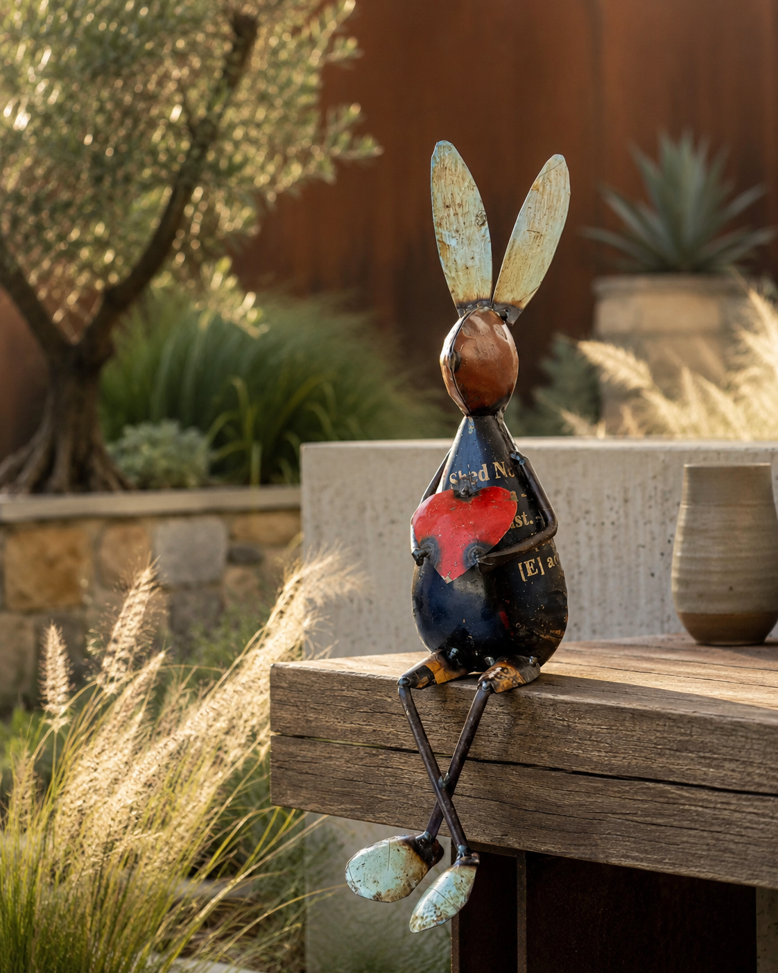 Recycled Iron Rabbit With Heart