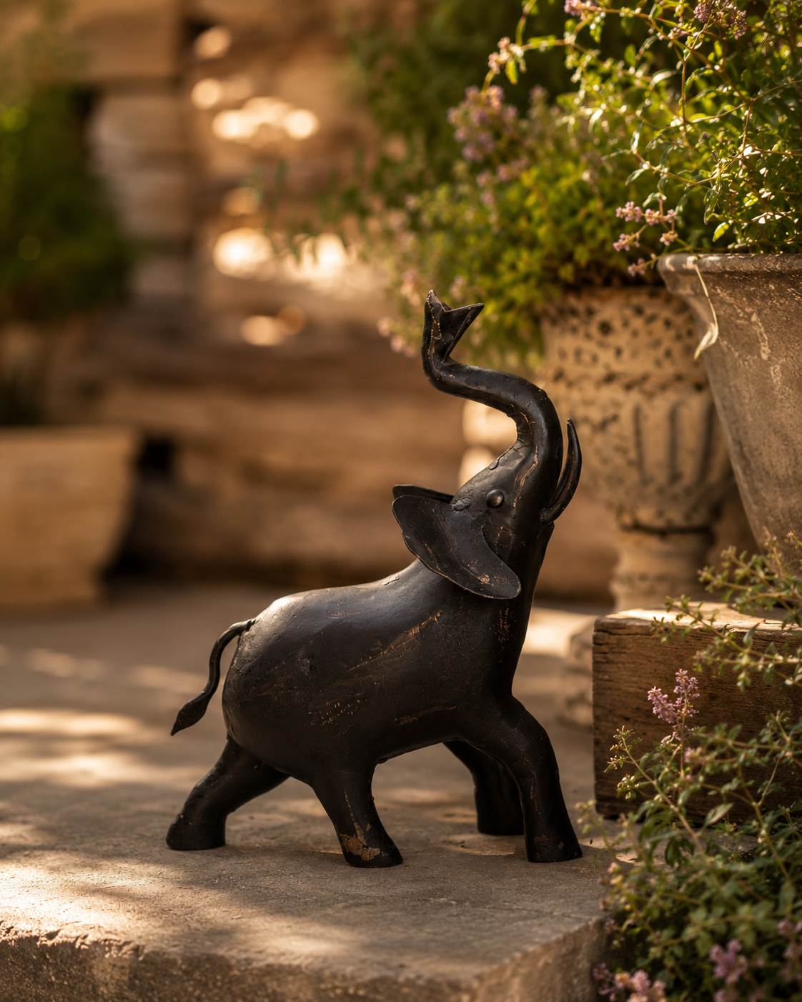 Reclaimed Iron Vintage Black Elephant Figurine