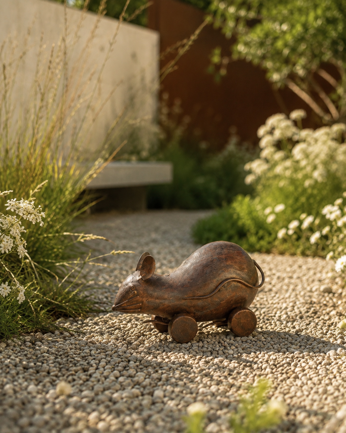 Reclaimed Iron Vintage Black Rat on Wheel Figurine
