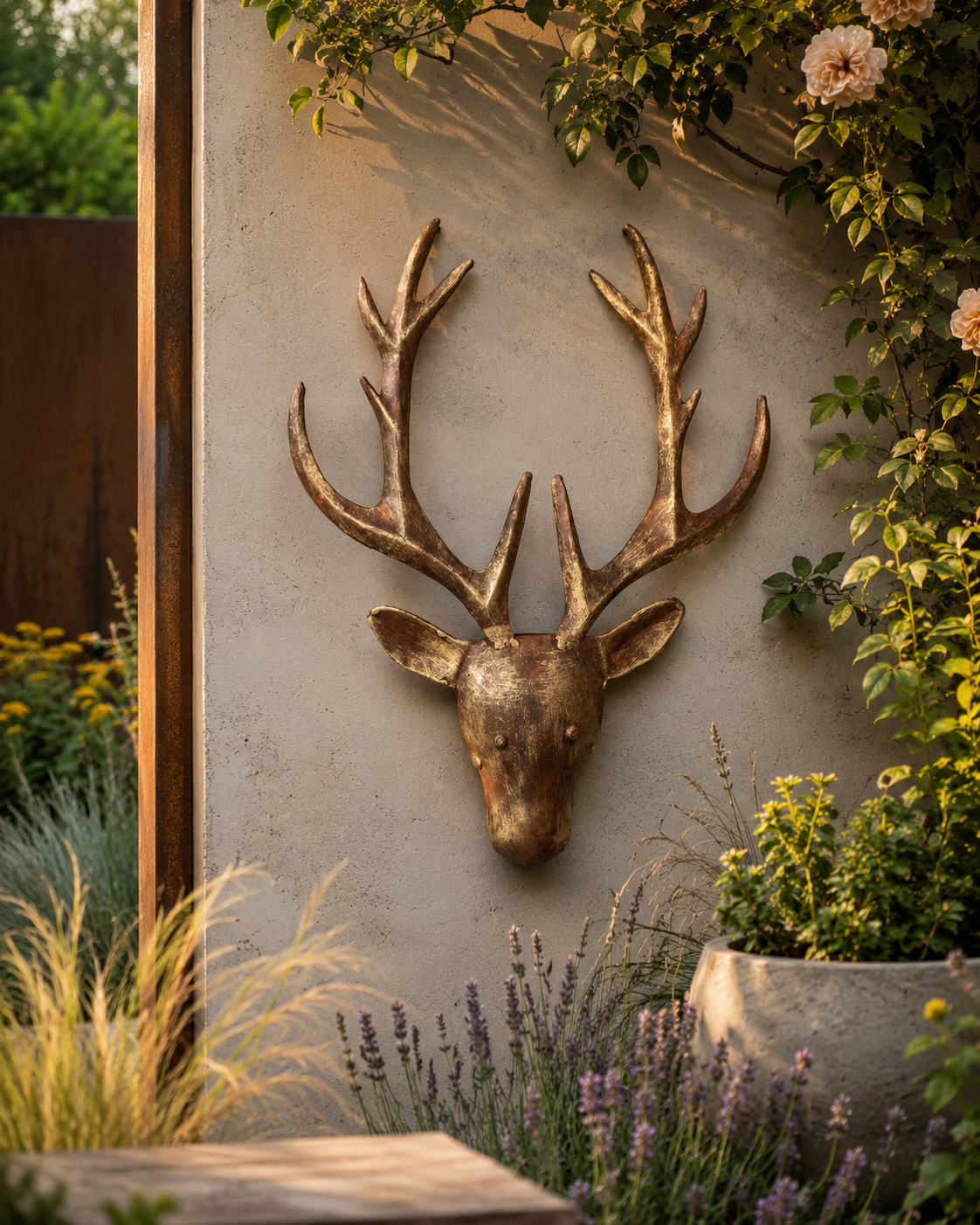 Reclaimed Iron Vintage Gold Reindeer Iron Wall Mount