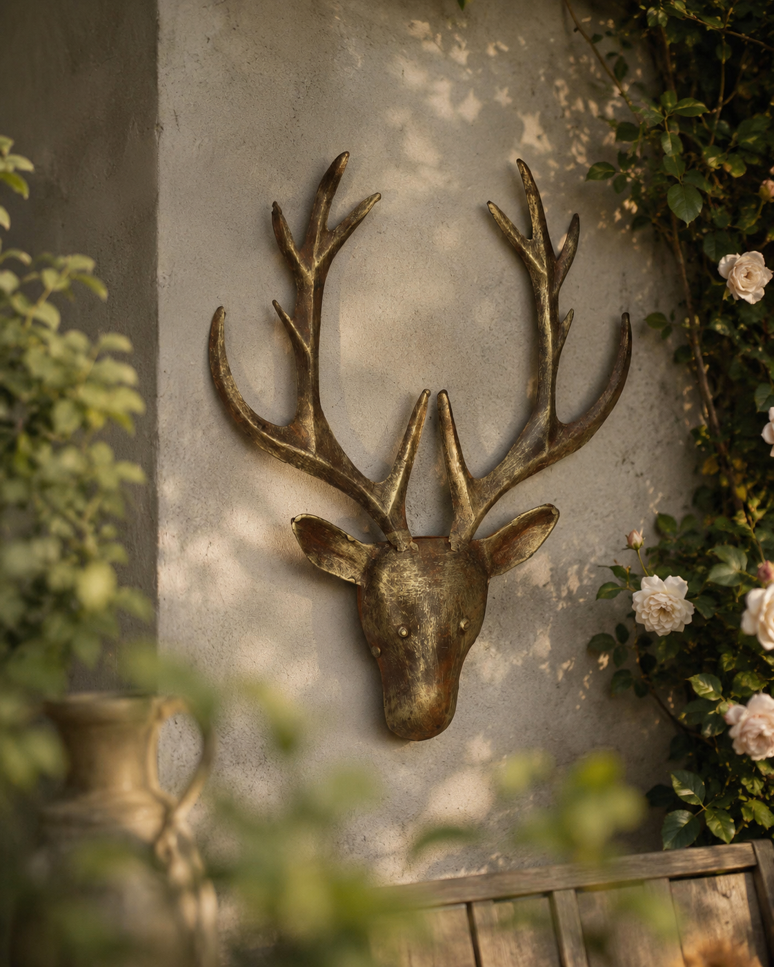 Reclaimed Iron Vintage Gold Reindeer Iron Wall Mount